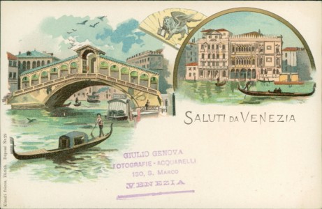 Alte Ansichtskarte Saluti da Venezia, Rialtobrücke, Gondeln