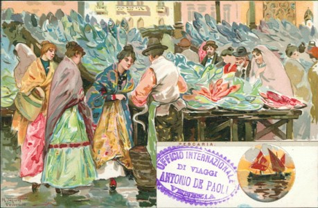 Alte Ansichtskarte Venezia, Straßenhändler (sign. Raffaele Tafuri)