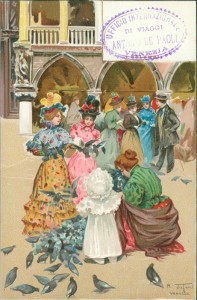 Alte Ansichtskarte Venezia, Frauen mit Tauben (sign. Raffaele Tafuri)