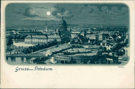 Alte Ansichtskarte Gruss aus Potsdam, Gesamtansicht im Mondschein