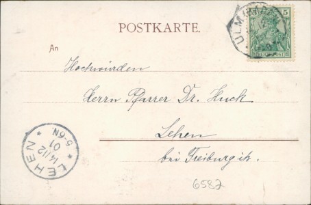 Adressseite der Ansichtskarte Renchthal, Schwarzwälder Tracht, sign. G. Koschewa