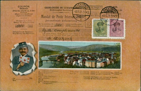 Alte Ansichtskarte Diekirch, Mandat de Poste International / Postanweisung