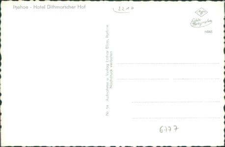 Adressseite der Ansichtskarte Itzehoe, Hotel Dithmarscher Hof, VW Käfer