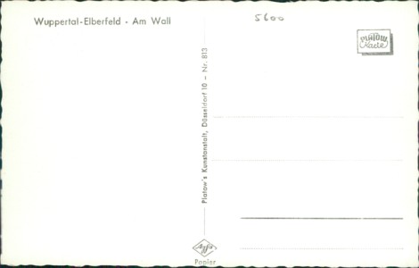 Adressseite der Ansichtskarte Wuppertal-Elberfeld, Am Wall, Straßenbahn