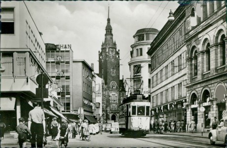Alte Ansichtskarte Wuppertal-Elberfeld, Wall und Rathaus, Straßenbahn