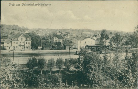 Alte Ansichtskarte Geilenkirchen-Hünshoven, Teilansicht mit Bahnhof