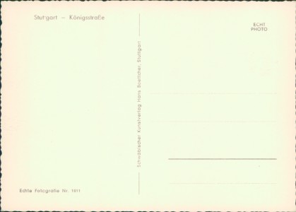 Adressseite der Ansichtskarte Stuttgart, Königstraße mit Straßenbahn (grünliche Rückseite nur im Scan)