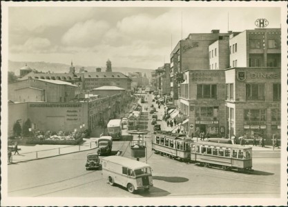 Alte Ansichtskarte Stuttgart, Königstraße mit Straßenbahn (grünliche Rückseite nur im Scan)