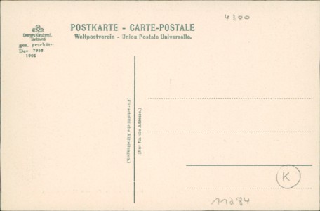 Adressseite der Ansichtskarte Essen, Krupps Fabrik b. Portier II 12 Uhr mittags