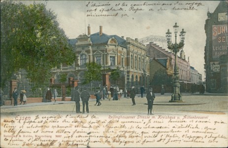 Alte Ansichtskarte Essen, Rellinghausener Strasse m. Kreishaus u. Actienbrauerei