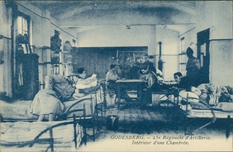 Alte Ansichtskarte Bad Godesberg, 25e Régiment d'Artillerie. Intérieur d'une Chambrée