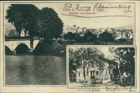 Alte Ansichtskarte Cölbe b. Marburg a. d. Lahn, Gasthaus zum Bahnhof
