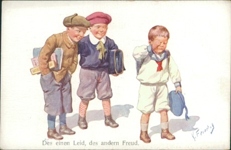 Alte Ansichtskarte Karl Feiertag, Des einen Leid, des andern Freud