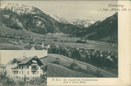 Alte Ansichtskarte Hindelang i. bayr. Allgäu, Panorama, Pension M. Herz