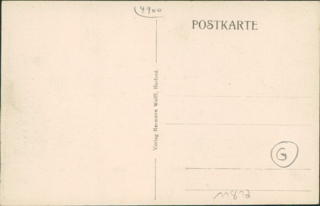 Adressseite der Ansichtskarte Herford, Geburtshaus des Seehelden Otto Weddigen