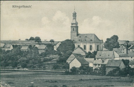 Alte Ansichtskarte Klingelbach, Teilansicht mit Kirche