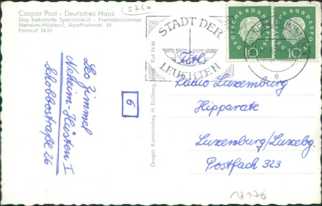 Adressseite der Ansichtskarte Neheim-Hüsten (Arnsberg), Gasthaus Deutsches Haus