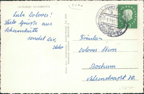 Adressseite der Ansichtskarte Stolberg (Rhld.)-Schevenhütte, Gesamtansicht