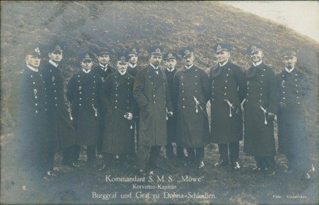 Alte Ansichtskarte Kommandant S. M. S. "Möwe", Korvetten-Kapitän, Burggraf und Graf zu Dohna-Schlodien