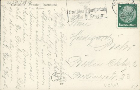 Adressseite der Ansichtskarte Dortmund, Löwenhof