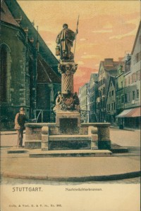 Alte Ansichtskarte Stuttgart, Nachtwächterbrunnen