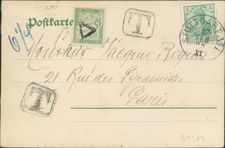 Adressseite der Ansichtskarte Stuttgart, Königsbau mit Straßenbahn (Reliefkarte)