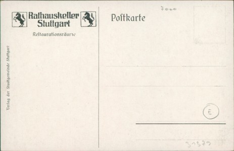 Adressseite der Ansichtskarte Stuttgart, Rathauskeller