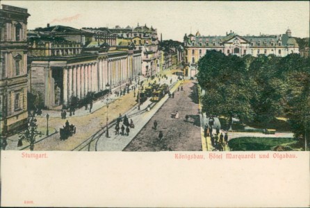 Alte Ansichtskarte Stuttgart, Königsbau, Hotel Marquardt und Olgabau (Reliefkarte)