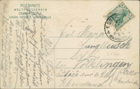 Adressseite der Ansichtskarte Stuttgart-Obertürkheim, Gesamtansicht, Wappen, Jagdhund, Fasan