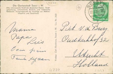 Adressseite der Ansichtskarte Soest, Markt