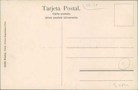 Adressseite der Ansichtskarte Draga - Mina nueva -Comp. Iavaderos oro, Porvenir. - Tierra del Fuego