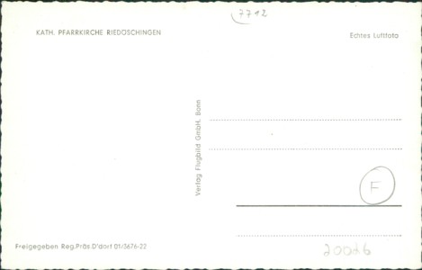 Adressseite der Ansichtskarte Blumberg-Riedöschingen, Luftaufnahme